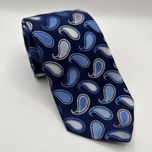 MG Made in Italy Blue Paisley Silk Neck Tie EUC